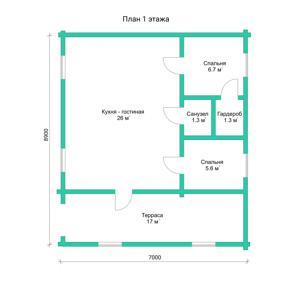 Проект дома из бревна 108 м² Проект дома из бревна 108 м²