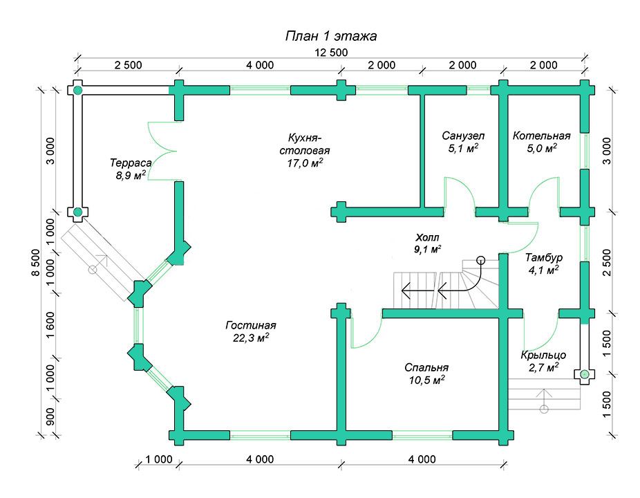 Проект дома из бревна 174 м² Проект дома из бревна 174 м²